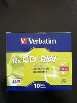 Verbatim 95156 700 MB/80 min CD-RW High-Speed Rewritable Disc - Slv (10/PK) New