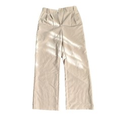 Beige Straight Leg Women's Pants, Pleated Front, Solid, Dress Pants