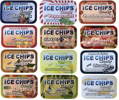 ICE CHIPS Xylitol Candy; Keto Friendly (3 Tins Custom Choice: 20 Flavors)