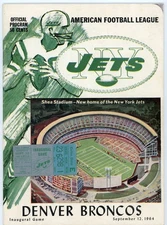 1964 New York Jets INAUGURAL SHEA STADIUM Program vs Broncos w/TICKET STUB