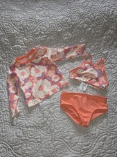 OshKosh B'gosh Swimsuit Set Girls 6m Coral Floral 3 Piece Rash Guard Tankini