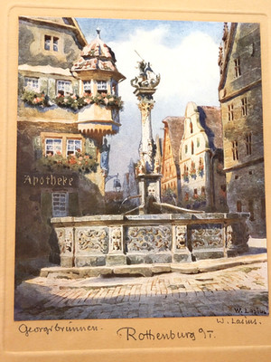 Hist. Stadtansicht: Aquarell ''Georgsbrunnen.  von W. Lasius, matt. Silbergerahmt