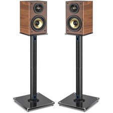 Elegant Speaker Stands Pair - Glass Base, Cable Management