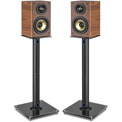 Elegant Speaker Stands Pair - Glass Base, Cable Management$