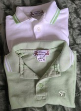Pair Of Pique Polo T-shirts  12-18 months White/Light Green 100% Cotton VGC