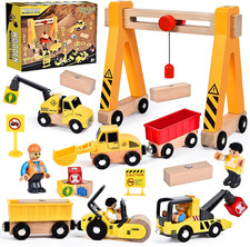 Veicolo Da Cantiere in Legno per Bambini, Magnetico Veicoli Con Gru, Bulldozer, 