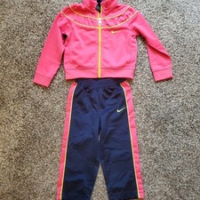 Nike Ruched-Front Tricot Warm-Up Set 2Pc Pink/Navy 2T/24months Full Zip Top