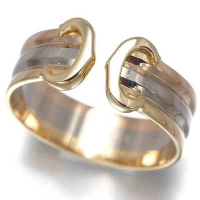 Auth Cartier Ring 2C Double C C2 3color SM EU53 18K YG/WG/RG