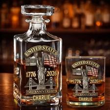 Custom Statue of Liberty 1776-2026 USA 250th Anniversary Whiskey Decanter Set