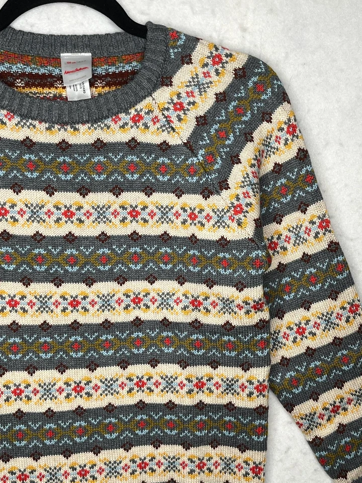 Suéter Hanna Andersson Niñas 6-7 Gris Vacaciones Navidad 100% Algodón Tejido Foto 3 de 4