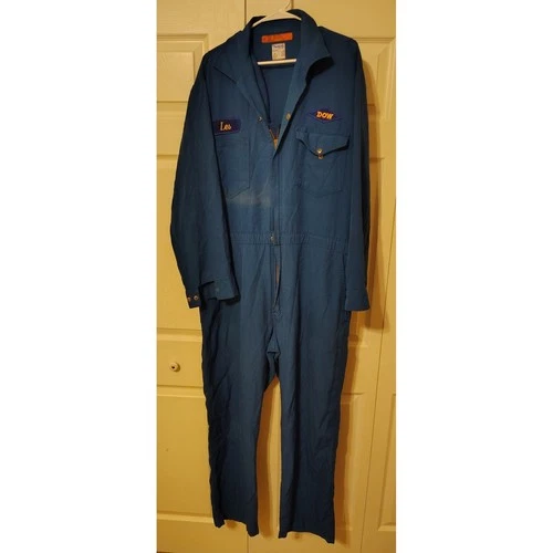 Vintage Workrite Uniform Co DOW Chemical Patch Coveralls Blue Mens 48R USA Made - product listing photo