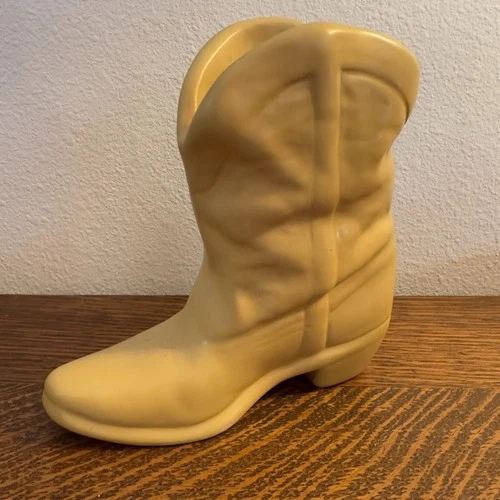 Van Briggle Cowboy Boot Vase A S Artist Colorado Springs Tan Yellow Original Tag