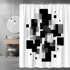Stylish Black and White Shower Curtain with Modern Square Pattern