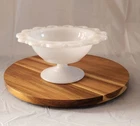 Vintage Anchor Hocking Milk Glass Lace Edge Pedestal Bowl 7in Diameter