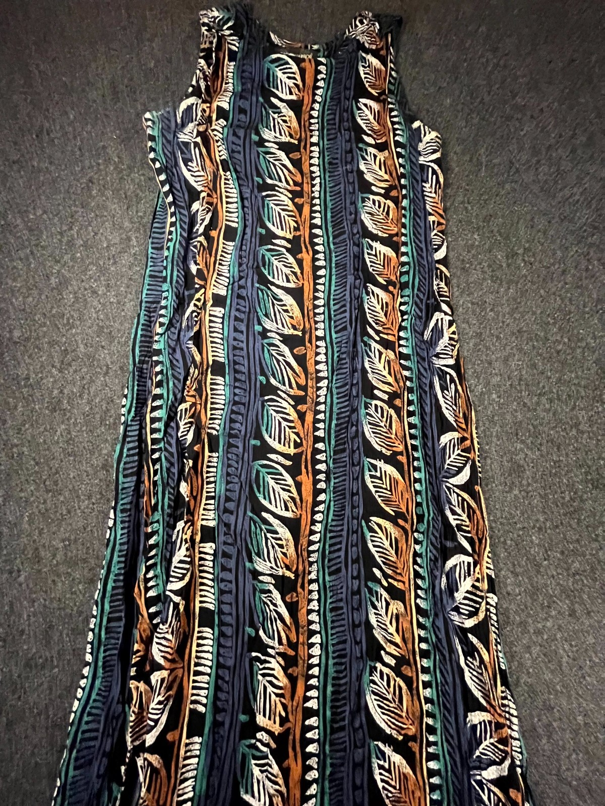 Vintage Sag Harbor Maxi Dress Womens 12 Multicolor Leaf Print Rayon Side Slits