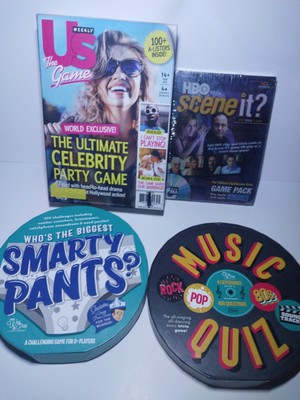  Board Games Lot Of 4 Smarty Pants, Music Quiz, Scene It & Us Weekly 