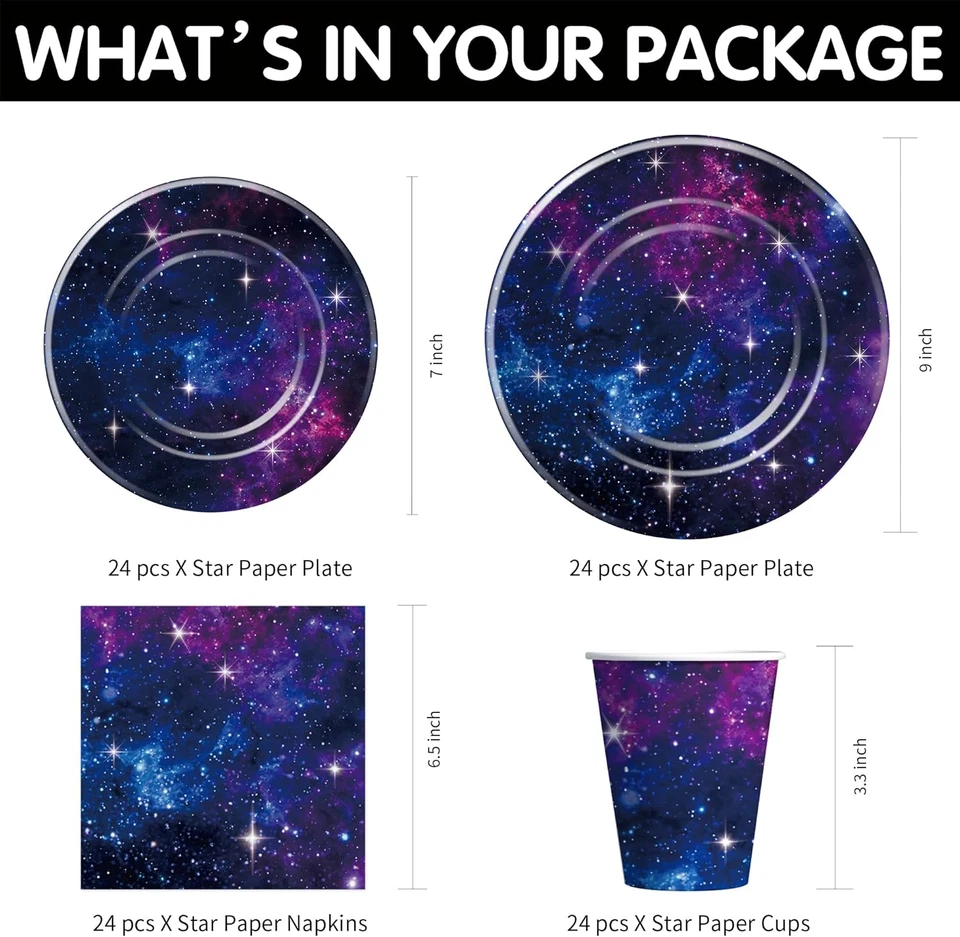 Vajilla decoraciones fiestas espacio galaxia - espacio exterior suministros para fiestas de cumpleaños, Foto 2 de 4