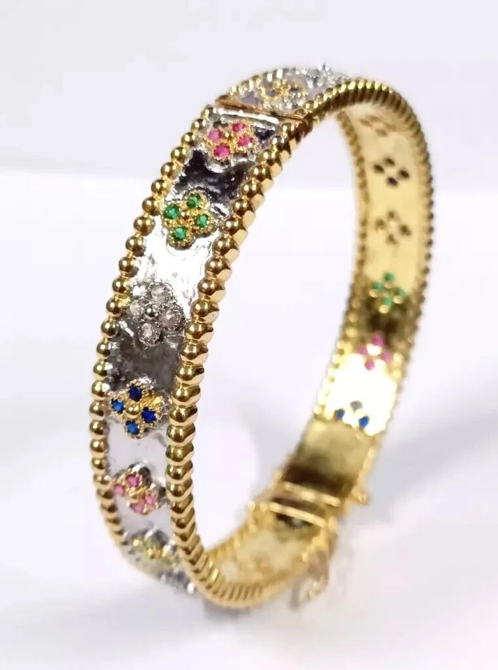 0.60ct Rose Cut Diamond 925 Silver Ruby Sapphire Emerald Wedding Bracelet - Image 2 of 4