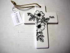 Cross by Transpac, Faith Design, White Ceramic, 6" x 4.5", Brand New
