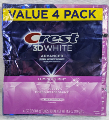 Crest - 3D White - Luminous Mint - Toothpaste - 3.7 oz - 4 Pack - exp: 03/27