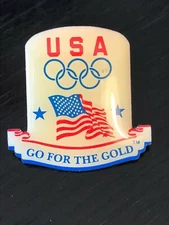 Vintage Collectible USA Olympics Go For The Gold Colorful Metal Pinback Hat Pin