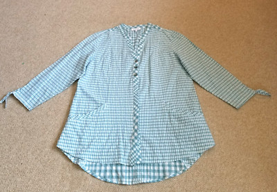 Womens Top-HABITAT-blue/white checked gingham button-up hi-lo lagenlook-XS
