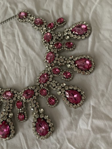 MOSCHINO Pink Brooch Crystal Embellished Statement Necklace NEW BOXED RARE - Picture 13 of 20