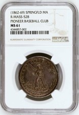 CIRCA 1861 BOLEN JAB-1 PIONEER BASEBALL CLUB WHITE METAL NGC MS 61