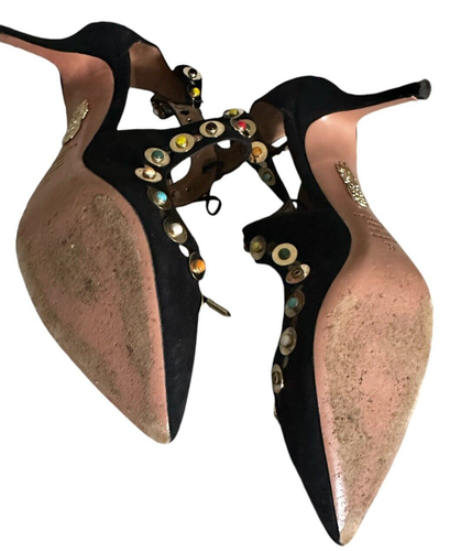 Aquazzura Firenze Size 39 Luxury Suede Beaded Heeled Pumps Made in Italy - Picture 16 of 19
