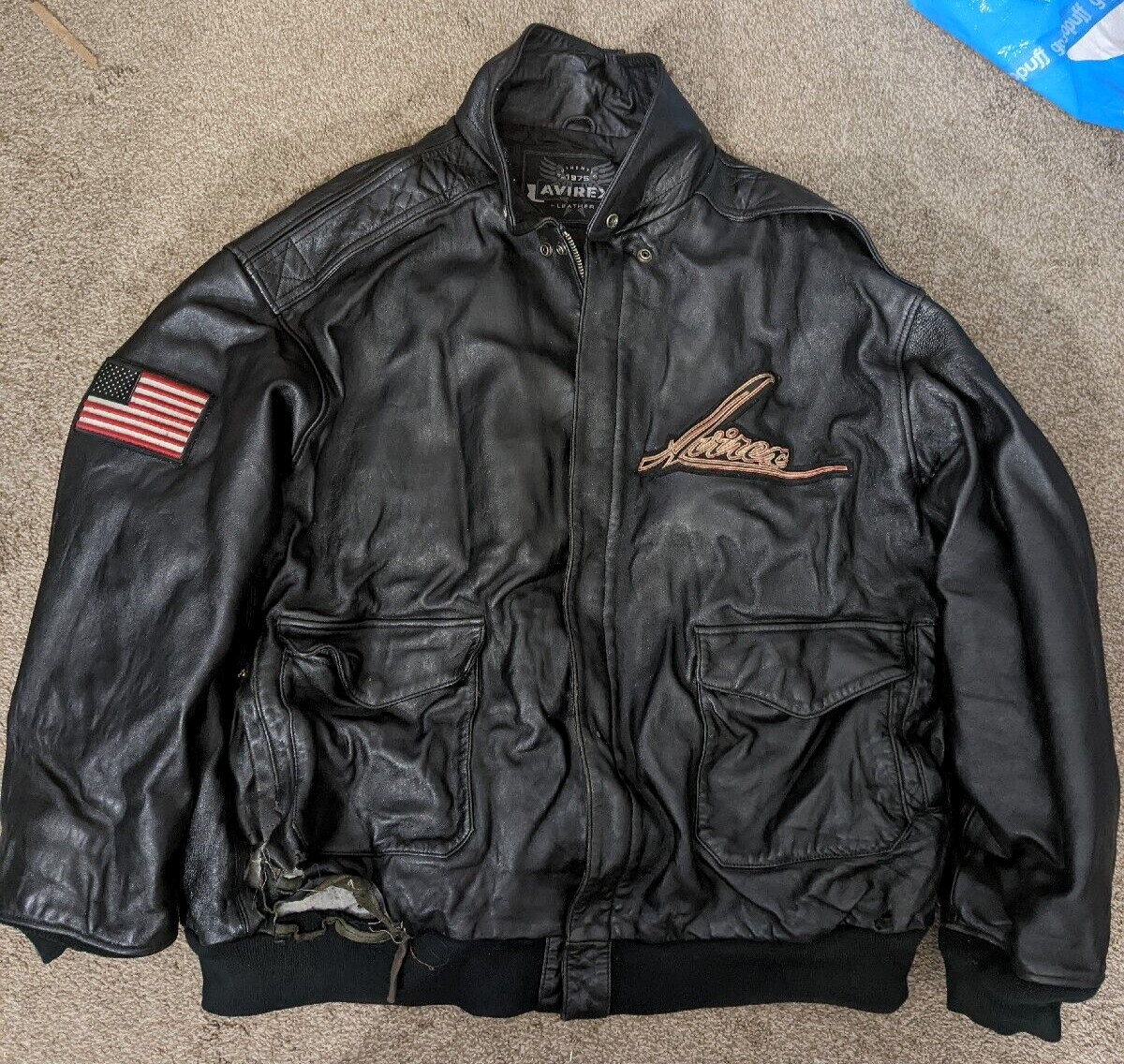 Vintage Rare Avirex Jacket Mens 5XL Flight Bomber Leather Indian Warrior READ image 3