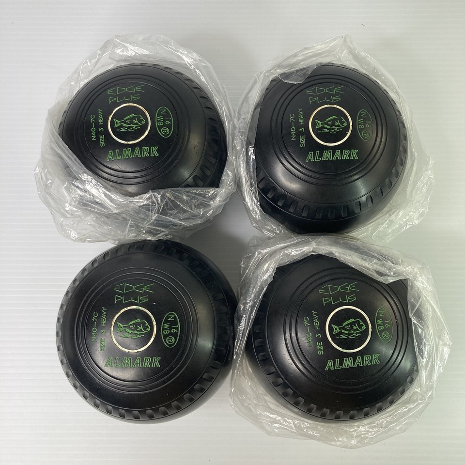 4x Almark Edge Plus Black Lawn Bowls Size 3 Heavy Gripped (Boxed) NWB