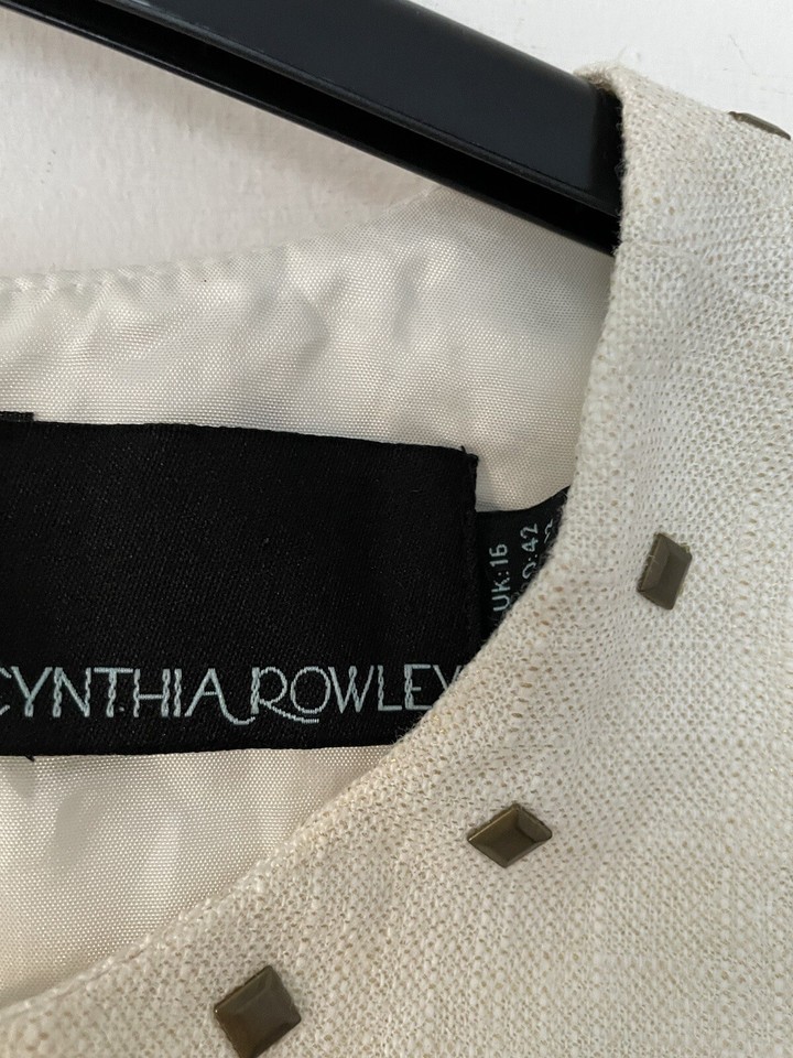 Cynthia Rowley cream linen dress metal studs front &back size 16