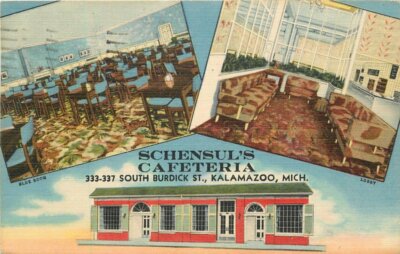 Michigan Kalamazoo Schensul's Cafeteria Teich interior Postcard 22-4152