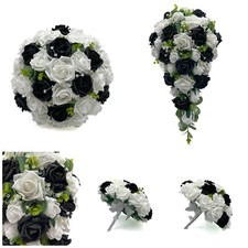 Artificial Wedding Flowers Black & White Bouquet Posy Table Decoration