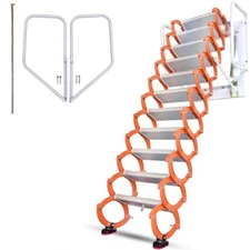 Orange Wall Mounting Type Folding Loft Ladder Stairs Hatch Attic 12 Steps 9.84Ft