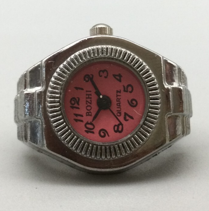 Bozhi Ring Watch Women 19mm Silver Tone Pink Dial Stretch  display picture 2