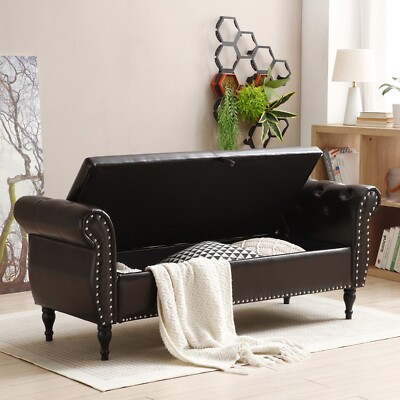 Modern Faux Leather Upholstered End of Bed Bench Storage