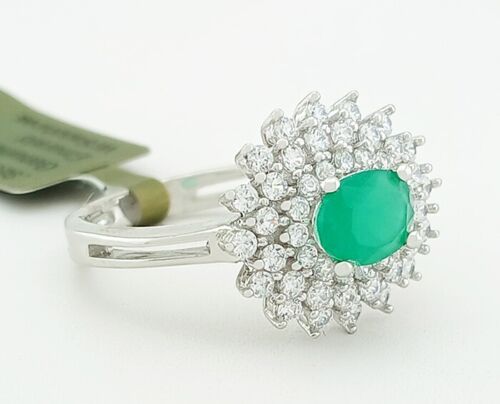 GENUINE 1.26 Cts EMERALD & WHITE SAPPHIRE RING .925 STERLING SILVER - NWT - Picture 2 of 4