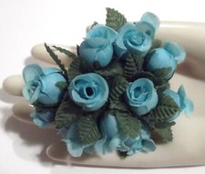 Sweet VTG Small Light Blue Roses Millinery Flowers Stems Cluster Bouquet Spray