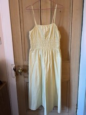 H&M yellow smock waisted midi dress size medium 