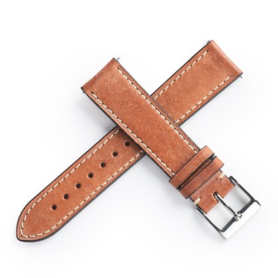 20mm 22mm Quick Release Genuine Leather Watch Band - Green, Red Brown, Teal, Tan