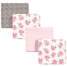 Little Treasure Cotton Flannel Receiving Blankets, Rose Leopard 4-Pack