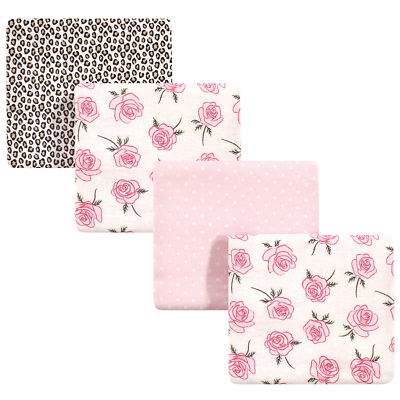 Little Treasure Unisex Baby Flannel Receiving Blankets – 4-Pack, 30x30 Inches, 100% Cotton, Rose Leopard Print