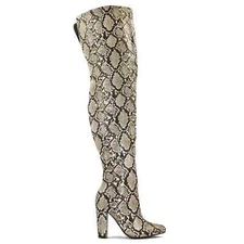 Odessa Women's Snake Print Over The Knee Boots - Beige