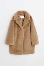Stand Studio Womens Camille Cocoon Faux Fur Coat Beige Size 34 Uk Xxs Brand New