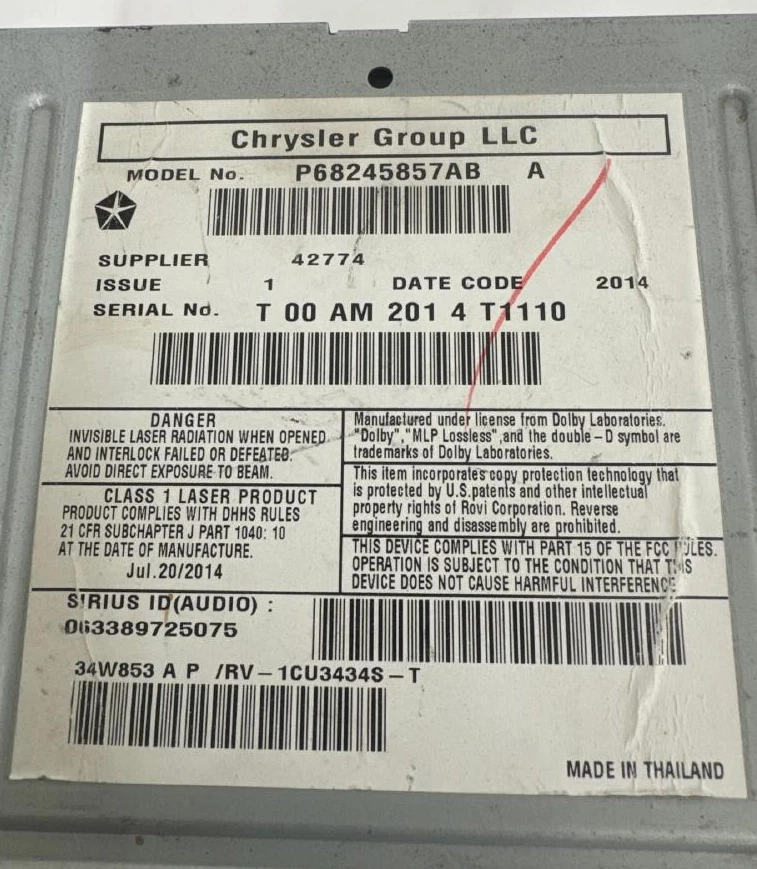 Dodge Caravan AM FM 2012-2020 receptor de radio identificación RBZ satélite garantía OEM Foto 2 de 4
