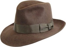 Gents Chocolate Brown Indiana 100% Wool Felt Fedora Trilby Hat With Wide Band