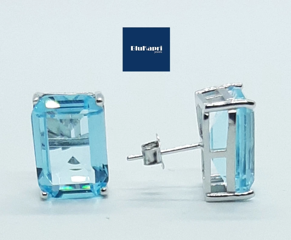 Orecchino classico Donna in argento 925 acquamarina azzurra rettangolare 1,5 cm - Immagine 3 di 4