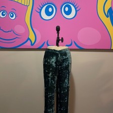 Vintage Teal Blue Crushed Velvet Flair Pants