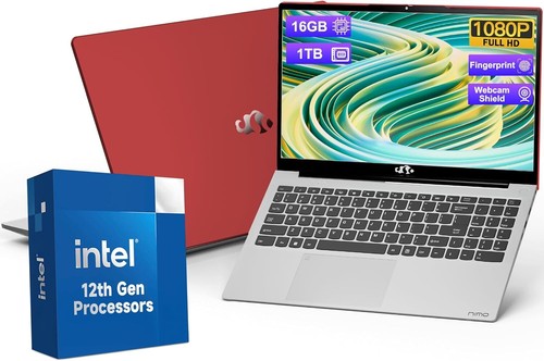 NIMO 15.6'' FHD Laptop 16GB RAM 1TB SSD Intel Pentium Quad-Core N100 WiFi 6 Red